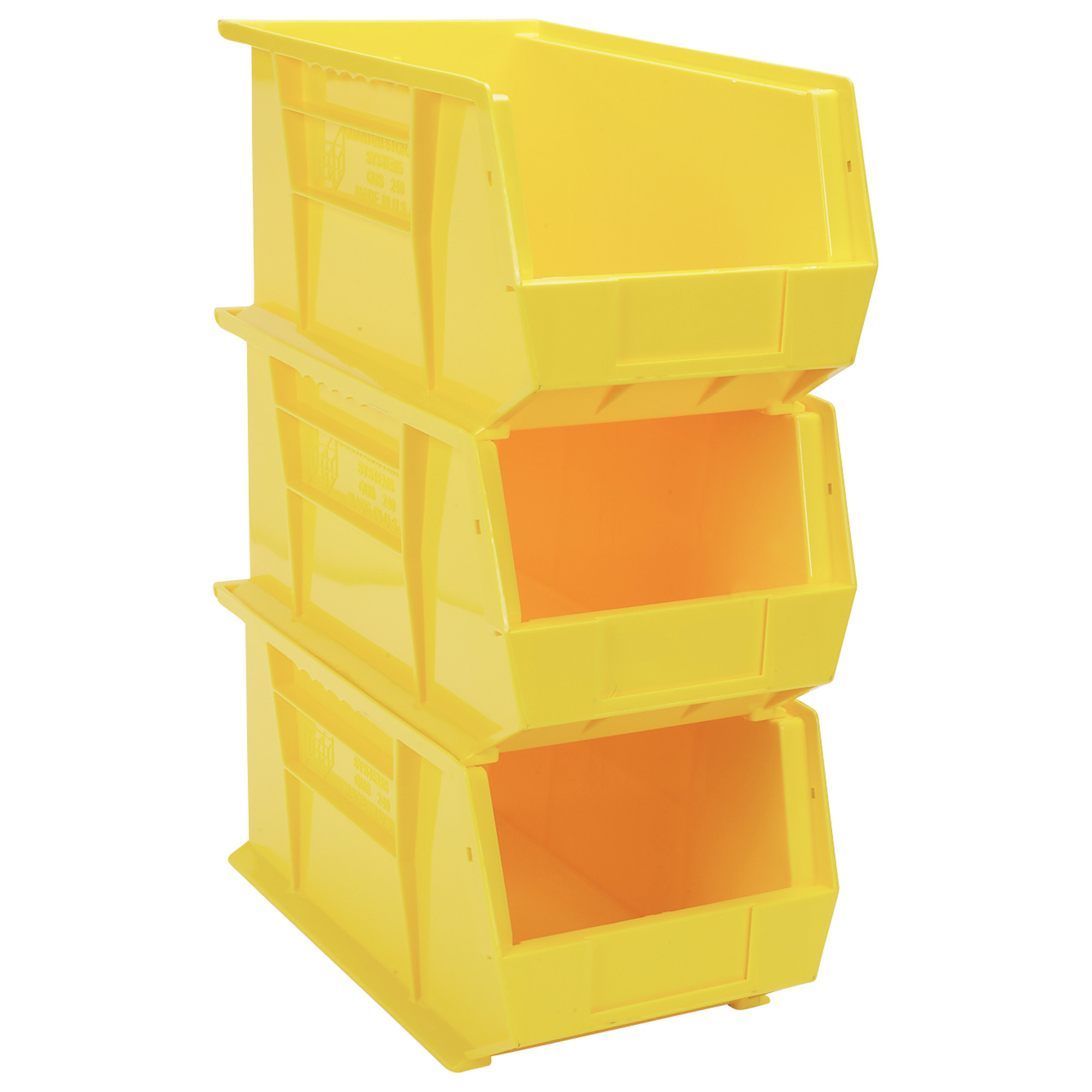 Quantum Heavy-Duty Storage Bins, 3-Pk., Yellow, 14-3/4in.L x 8-1/4in.W x 7in.H Bin Size, Model# NTE-RQUS240YL